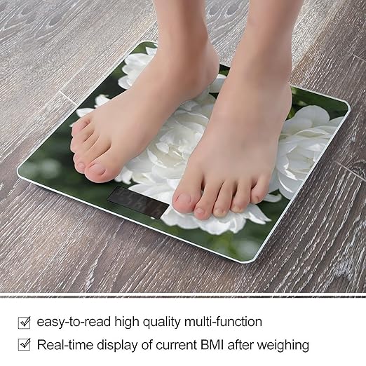 Flower White Weight ScaleClear LED Display Bathroom Digital Weighing ScaleTempered Glass Digital Bathroom Scale for Body Weight Capacity Up to 400 Lbs