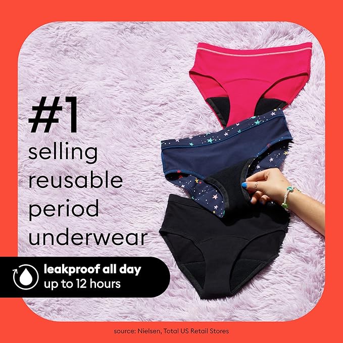 Thinx Teens Period Underwear Brief-Style Period Panties for Teens Holds Up to Regular 12 Tampons Period Panties Reusable