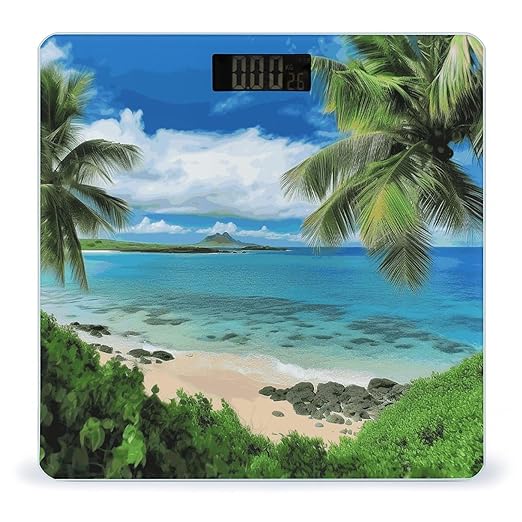 Tropical Palm Tree Hawaii Beach Bathroom Scale Weight Scale for Body WeightHighly Accurate Digital Weighing Machine Clear LED Display Digital Bathroom Body Scale 400lb/182kg