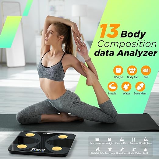Scale for Body Weight and Fat Percentage RunStar Digital Accurate Bathroom Smart Scale with Large Display FSA&ampHSA Eligible 13 Body Composition Analyzer Sync App Black Gold