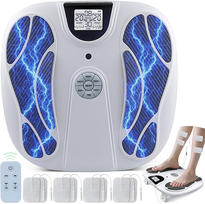 Electric Foot Massager for Neuropathy - Rechargeable EMS Foot Health Plate Machine with TENS Unit Muscle Stimulator for Plantar Fasciitis Pain Relief 15 Modes for Office Home Use Gift for Mom Dad