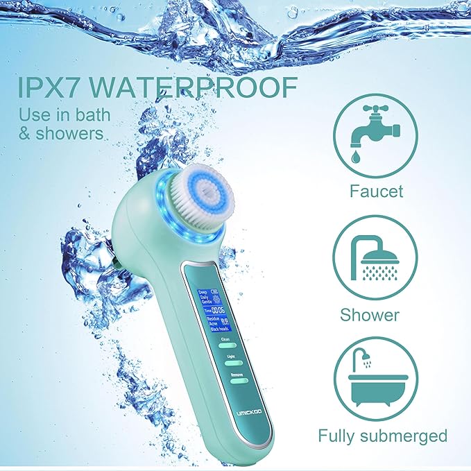 Face Scrubber ExfoliatorFacial Cleansing Brush Waterproof with LCD ScreenBlackhead Remover Vacuum with 5 Brush HeadsFace Spin Brush for Exfoliating Massaging and Deep Pore Cleansing