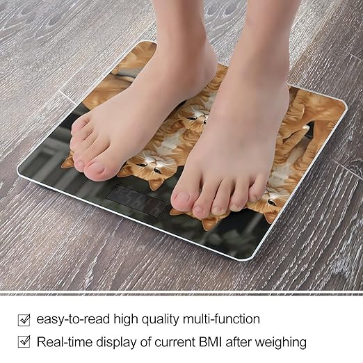 Orange Cats Weight ScaleClear LED Display Bathroom Digital Weighing ScaleTempered Glass Digital Bathroom Scale for Body Weight Capacity Up to 400 Lbs