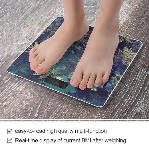 Fantasy Palm Tree Jungle Digital Bathroom Scale for Body Weight with High Precision Digital Weighing Scale with BMI Clear LCD Display and Step-On Measures Weight Up to 180kg