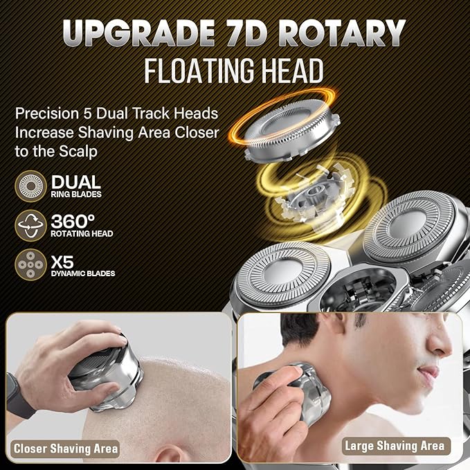 Head Shavers for Bald Men: Electric Rechargeble Rotary Head shaver - lPx7 Waterproof Quick Clean Razor for Bald Head for Home Travel Office Bath - Free Series Beard Trimmer for Mens Face Smooth