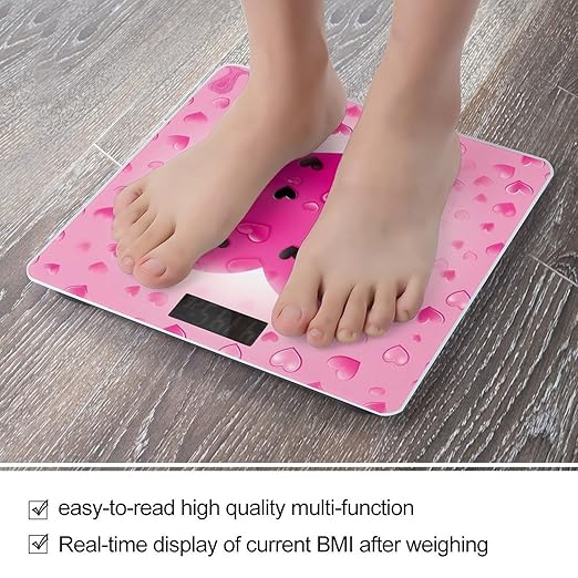 Digital Bathroom Scale for Body Weight Scale with Bright LCD Display High Accuracy Step-On Technology Auto On/Off Pink Love Heart Digital Scales 400 Lbs /180kg
