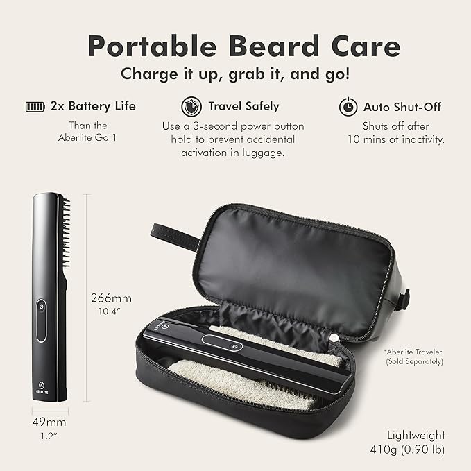 Aberlite Go 2 - Cordless Beard &amp Hair Straightener - Pain-Free Anti-Scald Comb Tooth - Advanced Ionic Conditioning - Wireless Straightener Heated Brush Comb- for All Beard Types