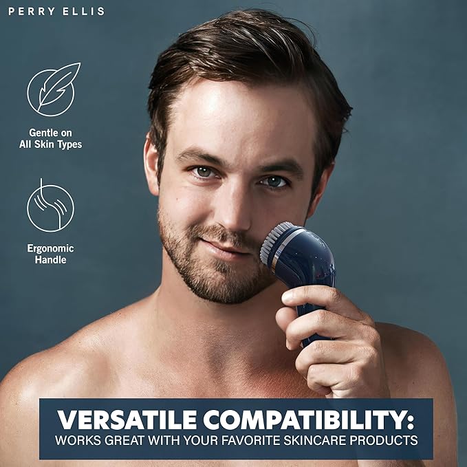 Perry Ellis 4-in-1 Cordless Massage and Cleansing Set with 4 Brush Heads Exfoliating Face Scrubber with Massager Rotating Scrub Brush Facial Skincare Products Carrying Case for Travel Included