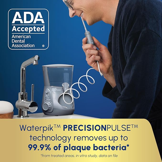 Waterpik Aquarius Water Flosser For Teeth Cleaning Gums Braces Dental Care Electric Power With 10 Settings 7 Tips For Multiple Users And Needs ADA Accepted Gray WP-667 Packaging May Vary
