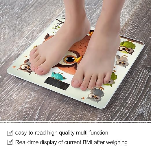 Cartoon Owl Bathroom Scale Large LCD Backlight Display Digital Scale Rounded Corners Body Scales Automatic Power On/Off Bathroom Scales for Home Bedrooms