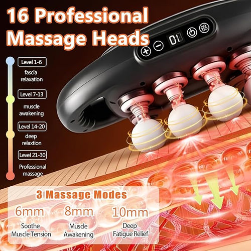 16-Head Massage Gun-Professional Deep Tissue Massager for Thighs Arms Waist Back Muscle Tension Relief Electric Percussion Massage Gun with 3 Modes &amp 30-Speed Touch Screen Adjustment