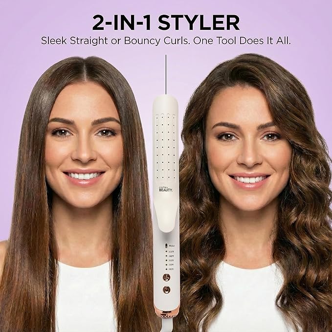 Cortex Beauty 360° Airflow Styler Curling Iron | 2-in-1 Hair Straightener and Curler with Cool Air Flow Vents | Professional Flat Iron with Ionic Wand to Lock in Curls for Long &amp Short Hair White