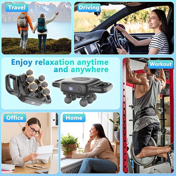 Six Head Massage Gun 50 Intensity Levels &amp 9 Massage Modes Equipped with 3 Different Massage Heads Massage Gun with Adjustable Belt Ideal Gifts for Women Men Mom and Dad