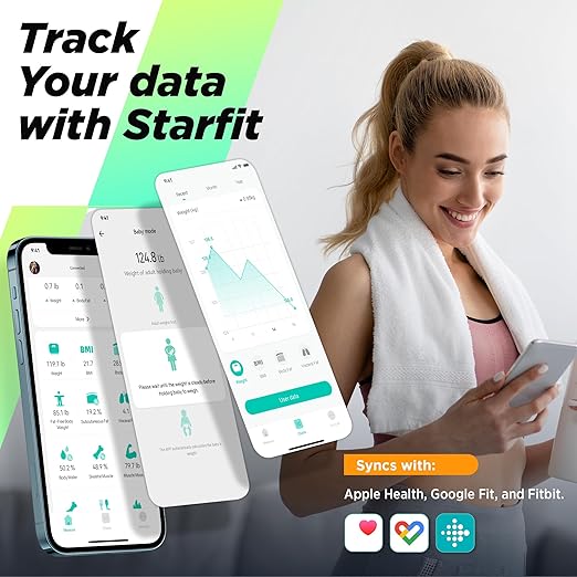 Scale for Body Weight and Fat Percentage RunStar Digital Accurate Bathroom Smart Scale with Large Display FSA&ampHSA Eligible 13 Body Composition Analyzer Sync App Black Gold