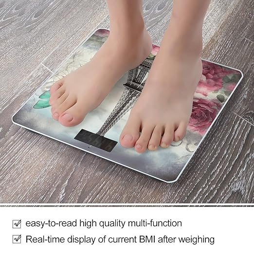 Dragonfly French Tower Bathroom Scale Automatic Power On/Off Body Scales LCD Backlight Display Square Digital Scale Rounded Corners Bathroom Scales for Home Bedrooms