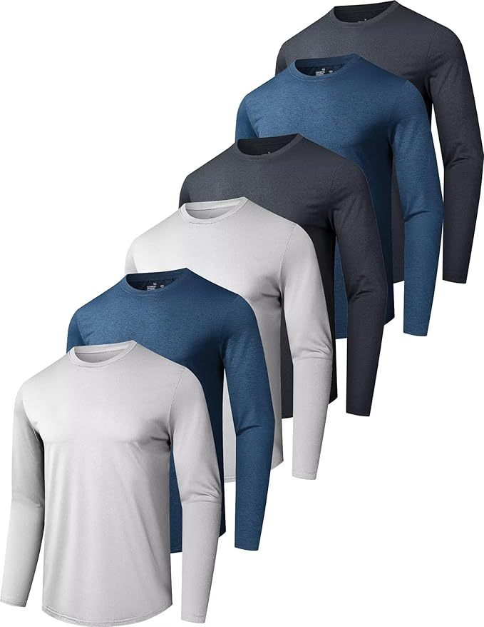 6/7 Pack Men's Quick Dry Long Sleeve Shirts UPF 50+ UV Sun Protection SPF Shirt Moisture Wicking T-Shirt for Casual Workout