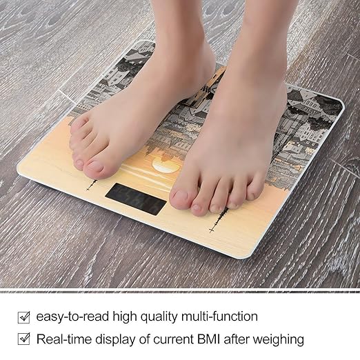 Ancient City Skyline Scale for Body Weight Sturdy Tempered Glass Weighing Scales with LCD Display Accurate Digital Bathroom Scale Convenient Body Fat Smart Scales Easy Read
