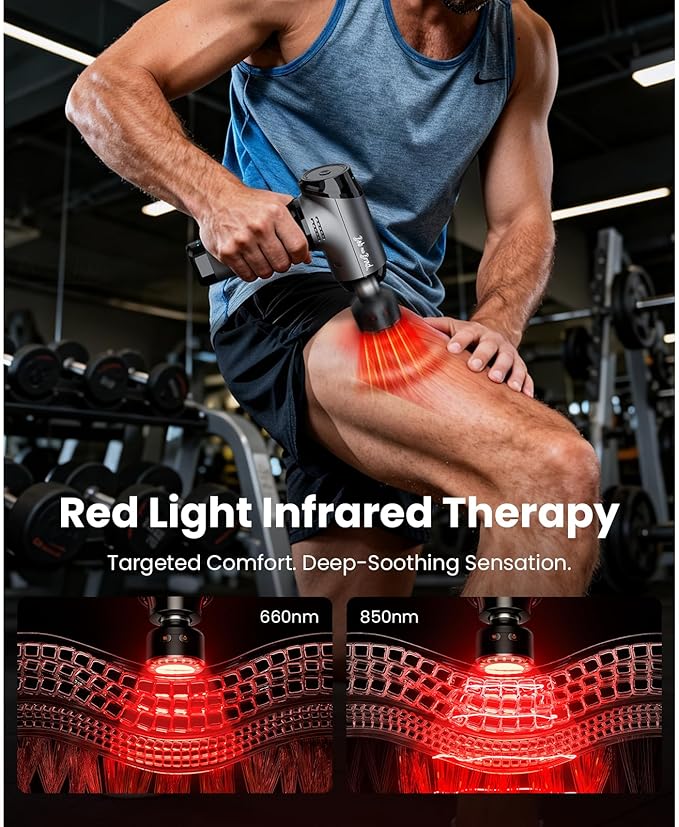BOB AND BRAD T2 Ultra Massage Gun with Heat and Red LED Therapy Heated Deep Tissue Massager for Athletes FSA Professional Percussion Massager for Muscle Relief Portable Massagers HSA Eligible