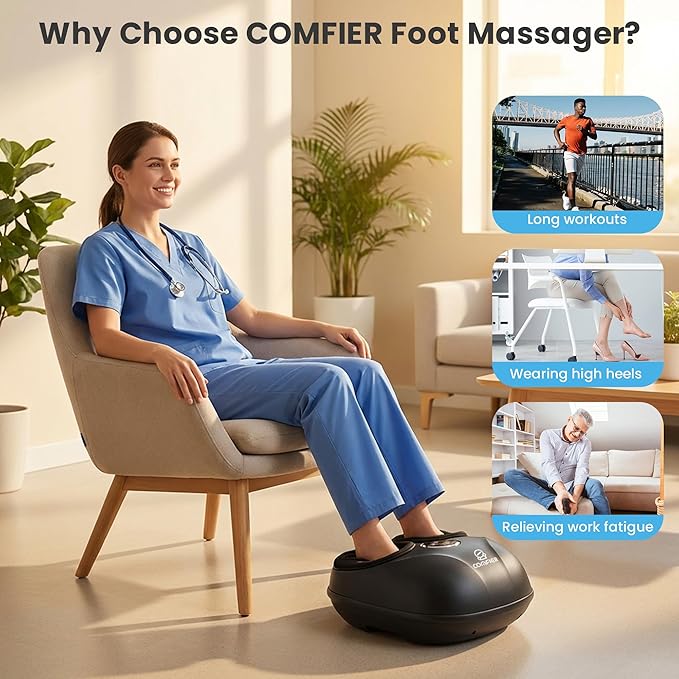 COMFIER HSA Eligible Shiatsu Foot Massager Machine with Heat FSA Foot Massager for Neuropathy Plantar Fasciitis Deep Kneading Feet Massager with HeatUp to Men Size 13 Christmas Gifts for Men Women