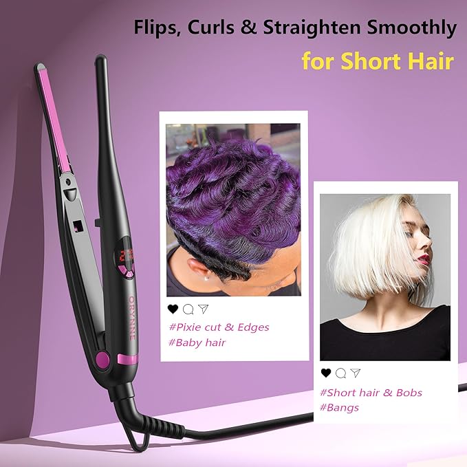 Small Flat Irons for Short Hair 5s Ultra Fast Heat Up Pencil Flat Iron Negative Ions Mini Flat Iron for Edges 3/10'' Travel Mini Hair Straightener with Digital Temp Control Easy to Use