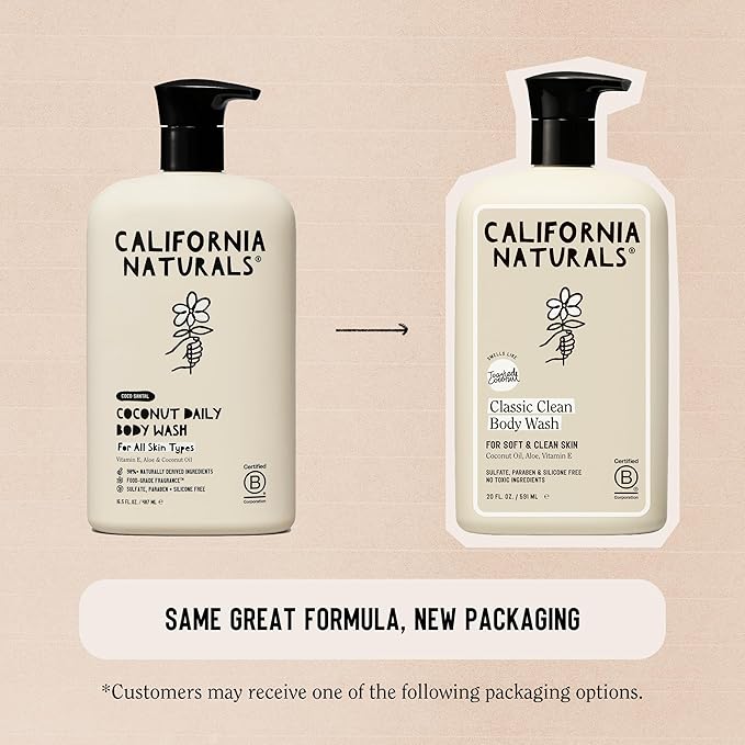 California Naturals Classic Clean Body Wash 2-Pack Daily Cleansing Body Wash for Soft Healthy Skin Naturally Scented Vegan Cruelty Paraben &amp Sulfate Free 20 oz