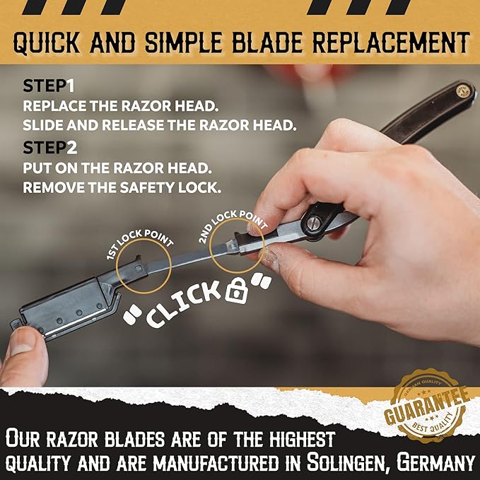 Straight Edge Razor for Men with 20+1 Easy to Use Disposable Blade Heads Patented Shaving Razor Handle for Beard and Hair Barber Handle White