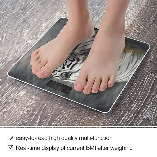 White Tiger Bathroom Scale for Body Weight with High Precision Large LCD Backlight Display Digital Weighing Scale with BMI Capacity Up to 180kg