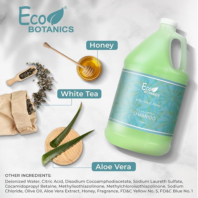 Terra Pure 1-Shoppe Eco Botanics Natural Shampoo with Raw Honey &amp White Tea | Gallon Jug Bulk Toiletries for Airbnb Vacation Rentals and Home Bathroom | Refill For Soap Dispensers