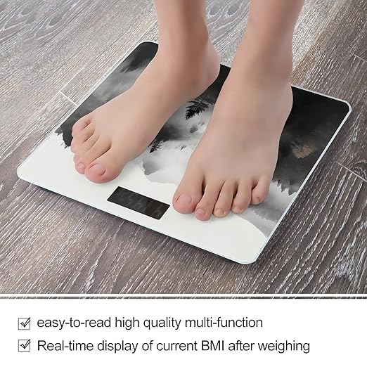 Foggy Mountains Forest Scale for Body Weight Accurate Digital Bathroom Scale Toughened Glass High Precision Scales Smart Weight Scales with Large LCD Backlight Display Weighing Machine