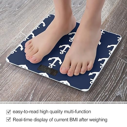 Women's Digital Bathroom Weighing Scale Automatic Switch Energy Saving Scale Smart Scale for Body Weight Nautical Anchor Navy