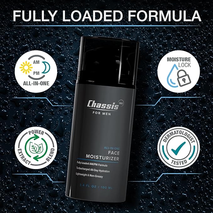 Chassis 360 Hydrating Men’s Body Wash &amp All-In-One Face Moisturizer Bundle – Triple Foam Body Cleanser + Vitamin C Niacinamide &amp Hyaluronic Acid Moisturizer
