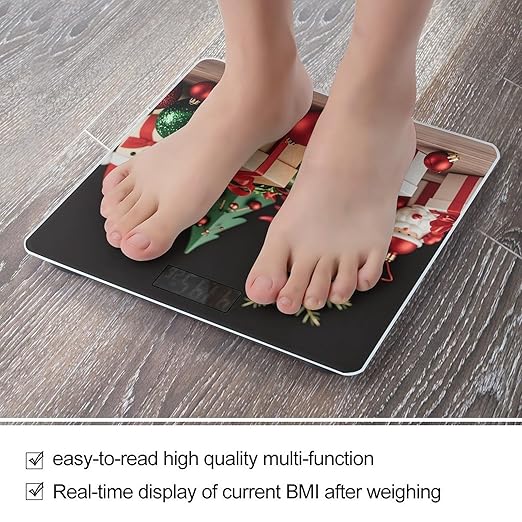 Xmas Decoration Christmas Gift Bathroom Scale Automatic Power On/Off Body Scales LCD Backlight Display Square Digital Scale Rounded Corners Bathroom Scales for Home Bedrooms
