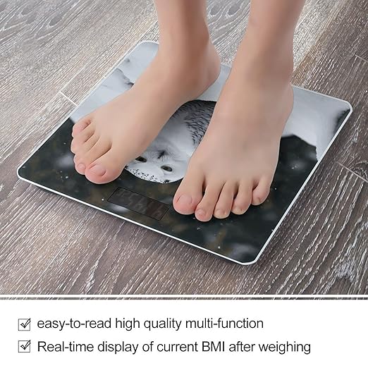 Snow Owl Scale with LCD Easy-to-Read Anti-Slip Weight Digital Bathroom Scale Precision Weighing Scales Sturdy Tempered Glass Body Weight Scales for Daily Use