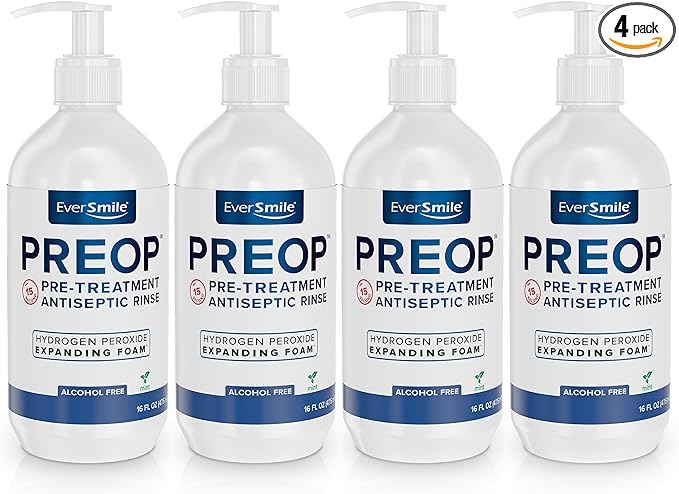 EverSmile PreOp Foaming Rinse – Deep Clean Mouthwash with Hydrogen Peroxide – Alcohol Free Rinse to Mouth Wash Daily &amp Before Treatment – Helps Heal Canker Sores – 100 Uses Per 16oz Bottle (4 Pack