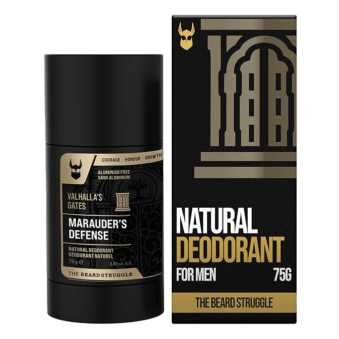 The Beard Struggle Natural Deodorant - Marauder’s Defense - 100% Natural Charcoal Infused Deodorant Men Aluminum Free - Gold Collection Valhalla's Gates - 2.65 oz.US.