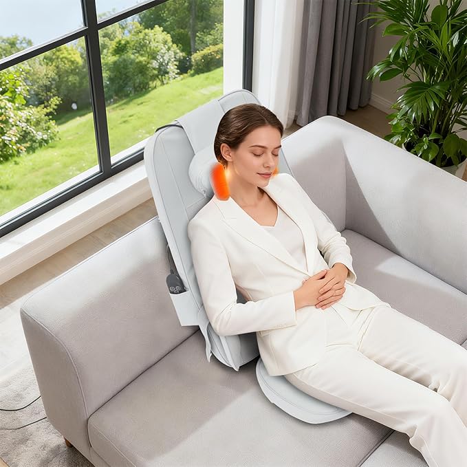 Shiatsu Neck and Back Massager with Heat5-Levels Adjustable Kneading Back Massager with Remote Control &amp Display Screen36W Electric Back Massager Chair for Sofas Office Dining Beds (Grey)