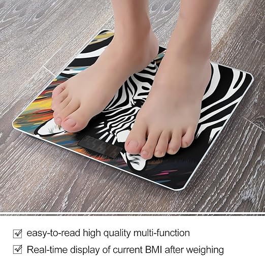 Abstract Animal Zebra Scale for Body Weight Safe Rounded Corners Tempered Glass Digital Bathroom Scale LED Display 400lb Capacity Weight Scales with High Precision Sensors