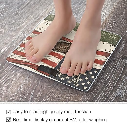 Deer American Flag Weight Scale Large Bathroom Scales Digital Weight with Bright LED Display Non Slip Automatic Weighing Scale Fashion Weighing Machine for Body