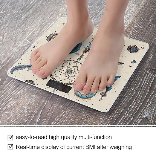 Dream Catcher and Moon Scale for Body Weight High Precision Digital Weight Scales with LCD Display Anti-Slip Sturdy Slim Tempered Glass Bathroom Scale for Home Use