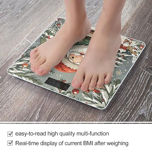 Cute Christmas Gnome Weight Scale Large Bathroom Scales Digital Weight with Bright LED Display Non Slip Automatic Weighing Scale Fashion Weighing Machine for Body