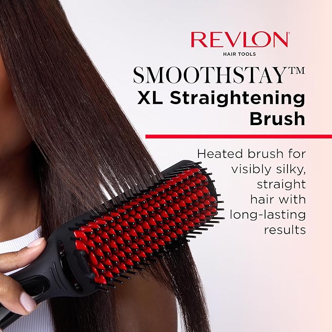 REVLON SmoothStay XL Hair Straightener - Heated Straightening Brush for Silky &amp Straight Long-Lasting Results Locks in Moisture with Reduced Static &amp Frizz