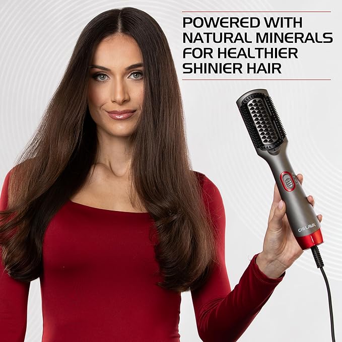 CHI Lava Heated Straightening Brush 3-in-1 Hair Straightener Dryer &amp Smoothing Comb Reduces Frizz &amp Increases Shine for Healthy &amp Easy Styling