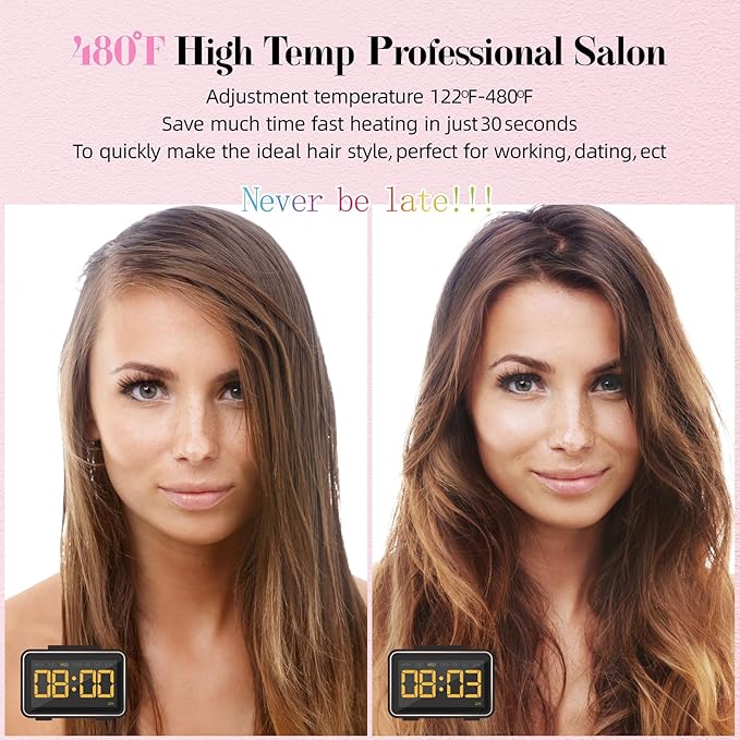 DORISILK Crystal Diamond Professional Hair Straightener 2 Inch Titanium Flat Iron Bling Rhinestone Straightening Iron Curling 2 in 1 Salon High Heat 480 °F Instant Heat Up Dual Voltage Rose Pink