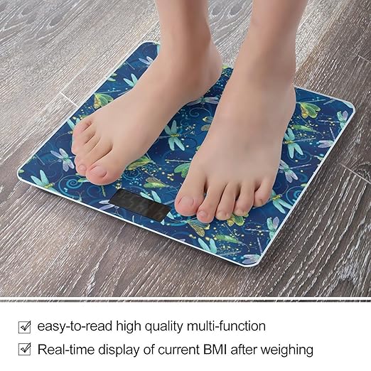Blue Dragonfly Bathroom Scale Automatic Power On/Off Body Scales LCD Backlight Display Square Digital Scale Rounded Corners Bathroom Scales for Home Bedrooms