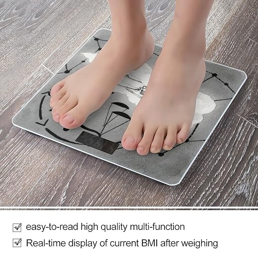 Black and White Romantic Constellation Skeleton Weight Scale Large Bathroom Scales Digital Weight with Bright LED Display Non Slip Automatic Weighing Scale Fashion Weighing Machine for Body