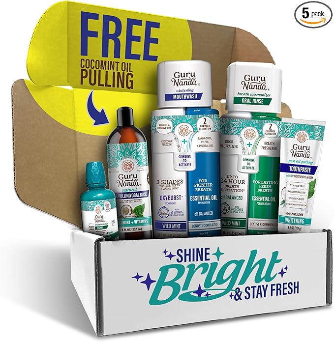 GuruNanda Shine Bright Stay Fresh – Dual Barrel Whitening &amp Breath Harmonizer Mouthwash &amp Neem Toothpaste for Long-Lasting Fresh Breath &amp Teeth Whitening