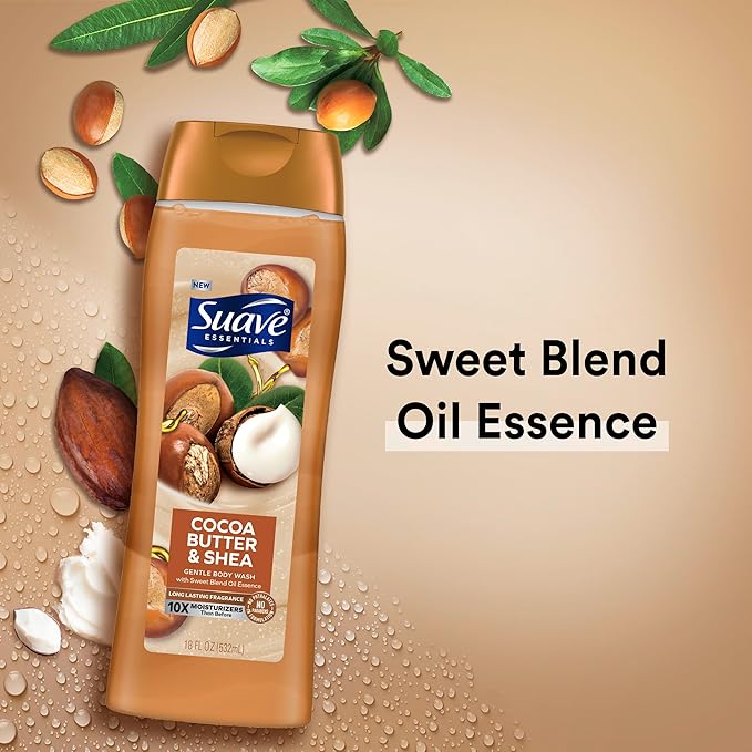 Suave Moisturizing Body Wash Cocoa Butter and Shea with Vitamin E Extract No Parabens No Phtahaltes 18 Oz (Pack of 12)