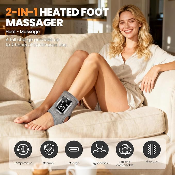 YAZHI Foot Massager 2-in-1 Warming Wrap – Relax &amp Renew Foot &amp Ankle Massager with 3 Modes &amp 4 Heat Levels Portable for Home or Travel 2pack