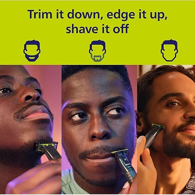 Philips OneBlade Trimmer &amp Shaver Trim &amp Shave Any Length with Extra Skin Protection Dual-Sided Blade Waterproof Body Electric Razor USB Charging 2 Stubble Combs Included