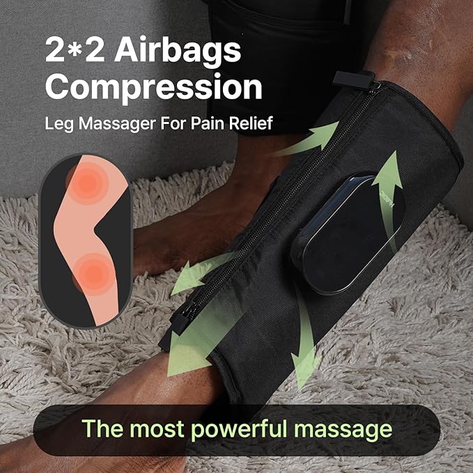 HubiCare Air Compression Leg Massager for Different Needs for Foot Calf and Thigh for Circulation and Pain Relief Wireless Rechargeable Calf Air Compression with Heat 4 Modes 3 Intensities (Pair)